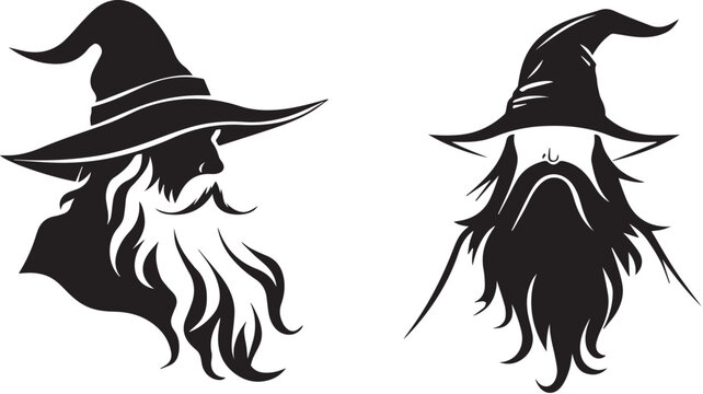wizard warlock logo black and white vector , front and side view