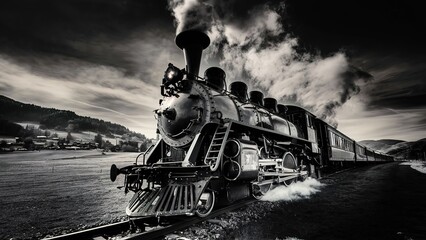 Steam locomotive and train transport machinery concept vintage ancient - obrazy, fototapety, plakaty