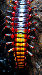 Macro Photography of a Colorful Centipede in Dynamic Action