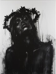 Fototapeta premium Black Chalk Illustration of a Woman: Feminist Art