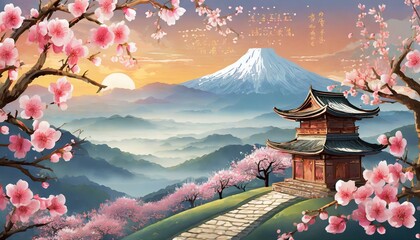japanese cherry blossom in spring - obrazy, fototapety, plakaty