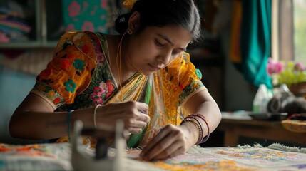 woman sewing - obrazy, fototapety, plakaty