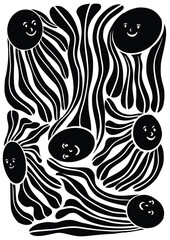 Smiling flower. Stylish abstract flower poster. Simple design, Matisse style, hand drawn.