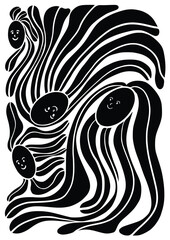 Smiling flower. Stylish abstract flower poster. Simple design, Matisse style, hand drawn.