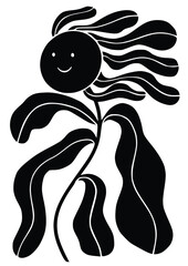 Smiling flower. Stylish abstract flower poster. Simple design, Matisse style, hand drawn.