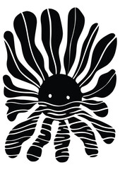 Smiling flower. Stylish abstract flower poster. Simple design, Matisse style, hand drawn.