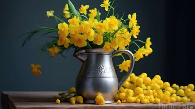 Photo Still life with yellow spring flowers
