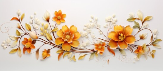 Fototapeta premium Floral design in orange yellow hues on a white backdrop