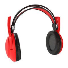 A pair of red headphones with a black band