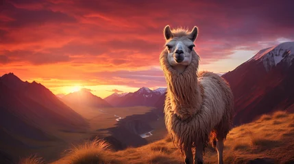 Fototapeten llama in the sunset © qaiser