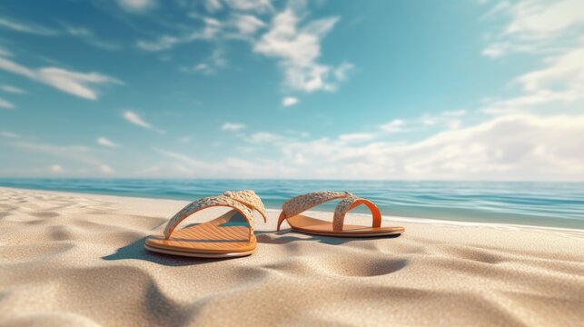Flip flops Concept photo summer beach in sand sea