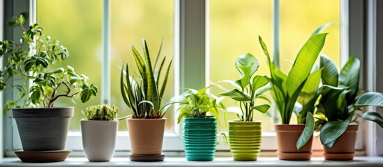 Plants in small containers on a window sill in a cozy indoor setting