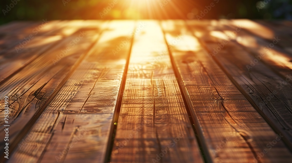 Poster generative ai : wood flooring for use when placing products and natural sunlight sunset. regional ba