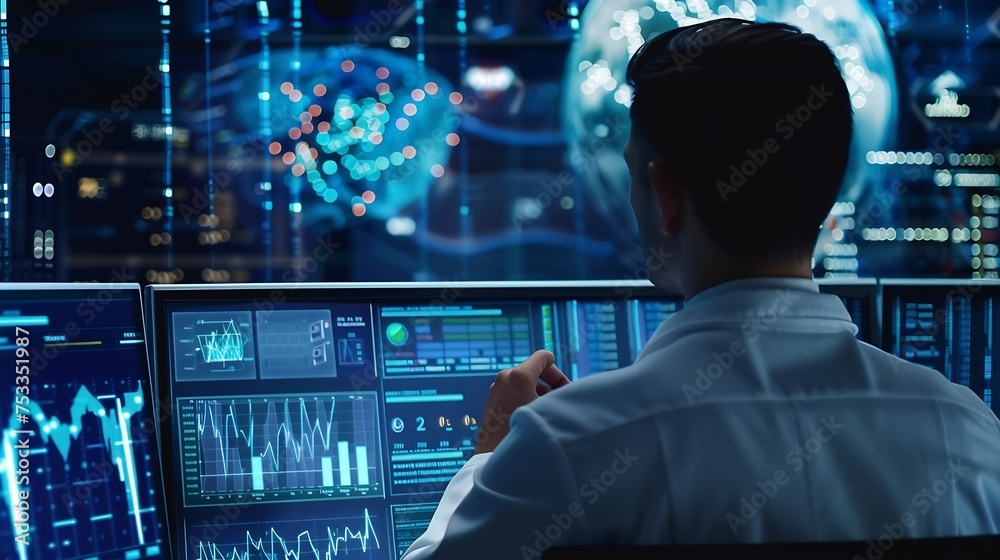 Poster Generative AI : Data analytics and insights powered by big data and artificial intelligence technologies. oard with charts.