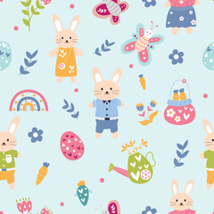 Fototapeta premium Seamless pattern of cute cartoon rabbit illustration