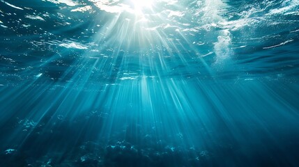 Fototapeta na wymiar Generative AI : Underwater photo of sunlight breaking the ocean surface. From a scuba dive.