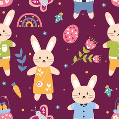 Seamless pattern of cute cartoon rabbit illustration