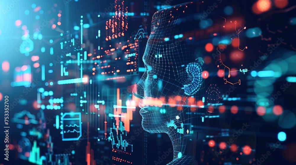 Poster Generative AI : Concept of using AI technology to help manage big data. Learning of Artificial Intelligence for Business Analytics. 