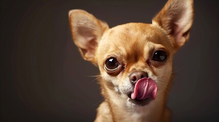 Generative AI : Little Chihuahua Sticks Out Pink Tongue With Space for Text