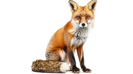 Fototapeta premium Generative AI : Front view of Red Fox, 1 year old, sitting in front of white background
