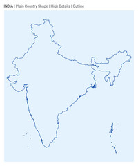 India plain country map. High details. Outline style. Shape of India. Vector illustration.