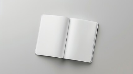 Generative AI : Design concept - Top view of pure white notebook, white page on grey background for mockup