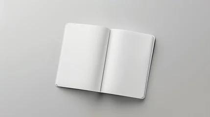 Foto op Plexiglas Generative AI : Design concept - Top view of pure white notebook, white page on grey background for mockup © The Little Hut