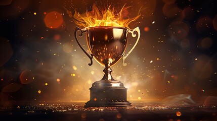 A golden trophy cup with flames and sparks, showing the shear determination and dominance