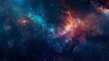 Generative AI : Space background with realistic nebula and shining stars. Colorful cosmos with stardust and milky way. - obrazy, fototapety, plakaty
