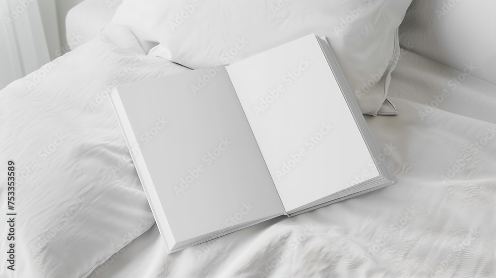 Poster generative ai : square empty book. album with clean pages. white book cover mockup on the pillows in