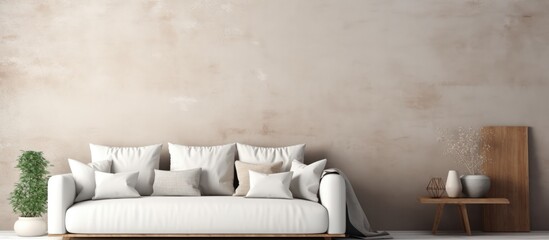 Stylish room mockup with white sofa in Scandinavian style Illustration