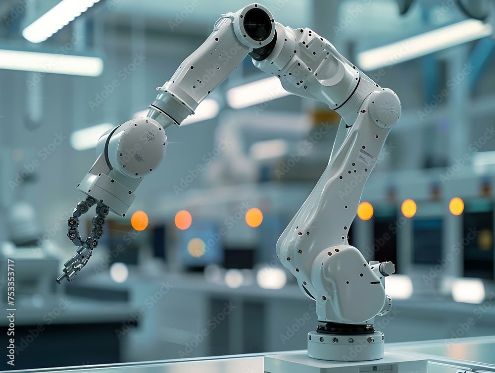 Poster Generative AI : robot arm working in factory