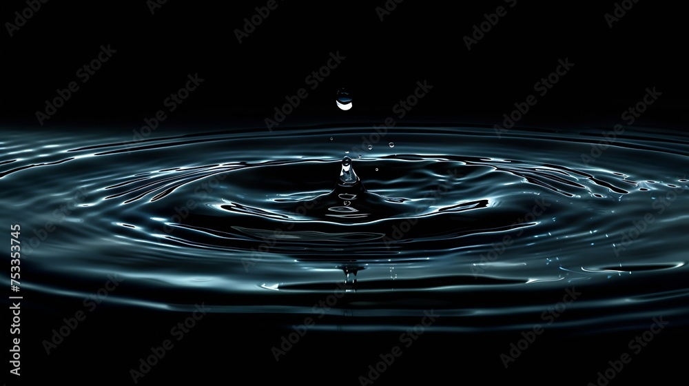Poster generative ai : ripple of water or water drop splash on black background. abstract shape out of the 