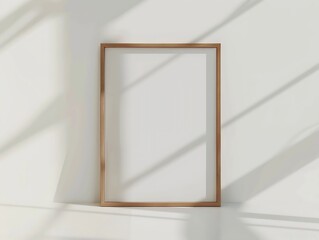 Generative AI : Wooden frame mockup with passe-partout on white wall. Poster mockup. Clean, modern, minimal frame. 