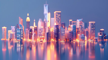 A bustling cityscape at night with the illuminated facades of skysers providing a breathtaking sight.