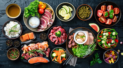 Top View Display of Assorted Healthy Dishes