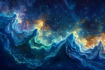Naklejka na ściany i meble Generative AI : deep dive cosmos, deep blues and greens starry night