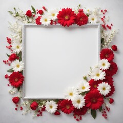 Obraz premium Flowers composition. Frame made of red and white flowers background. top view, copy space