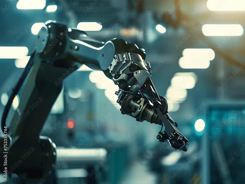 Poster Generative AI : robot arm working in factory