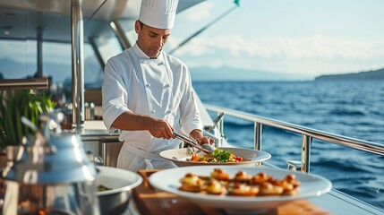 Chef on a yacht. Generative AI