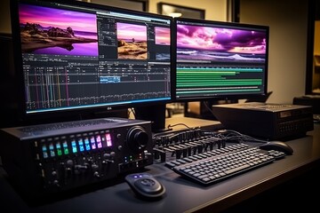 Boost video editing experience with dual monitors for enhanced productivity and expanded workspace