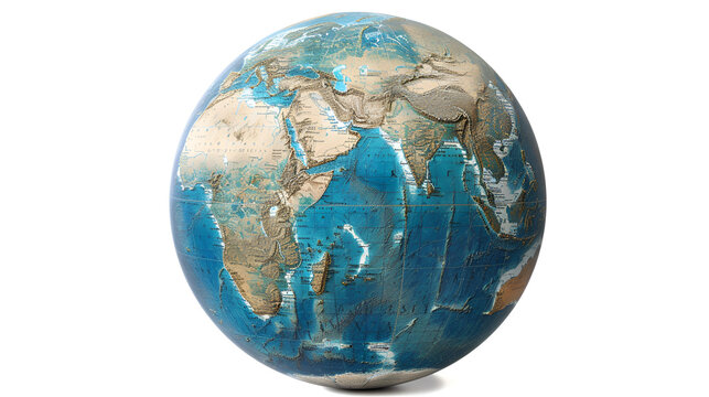 blue world map globe isolated on white background. copy space. generative ai