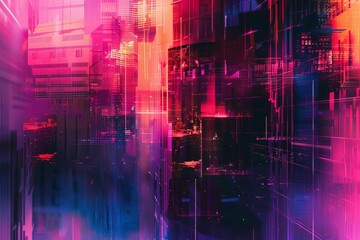 Fototapeta premium Cyberpunk inspired abstract digital artwork with neon glitches Showcasing a futuristic dystopian aesthetic