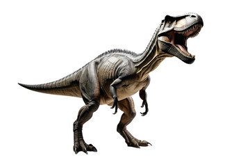 Obraz premium Dinosaur, full body shot, Tyrannosaurus Rex, studio lighting, shadow cast on a pure white background, sharp focus on textured scales, contrasting with the minimalist backdrop, high-resolution