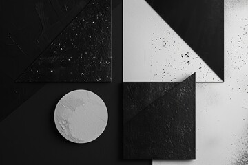 Minimalist abstract concept featuring geometric shapes and textures in a monochrome palette Emphasizing form and space