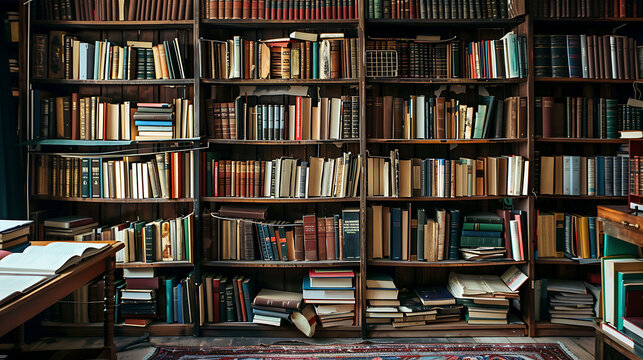Book shelve on home interior furniture background AI Image Generative