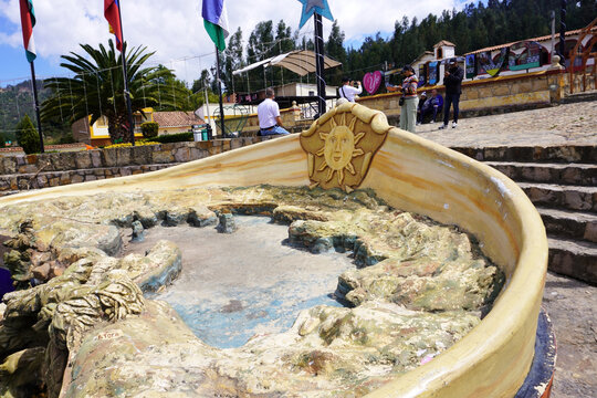 Cu&iacute;tiva, Boyac&aacute;, Colombia -December 28, 2023: Detail of Bochica's footprint on the sculpture of the main square of Cuitiva. Close-up shot of Sculpture of Bochica, Master of the Muisca culture.