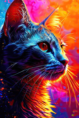 A colorful cat. Fantasy illustration, psychedelic art	