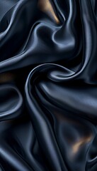 Fototapeta premium Luxurious black silk fabric with delicate folds for elegant and sophisticated background design