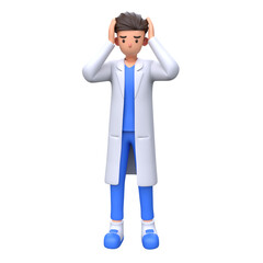 3D Frustrated Male Doctor holding head